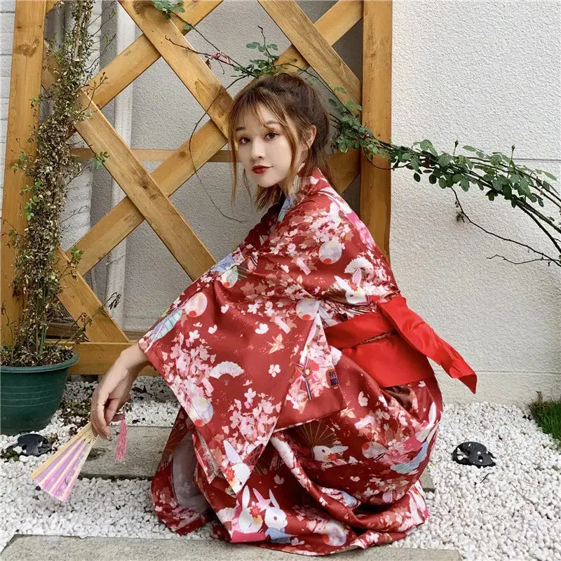 Kimono Japonais Femme Rouge 'Madoka' - Image 5