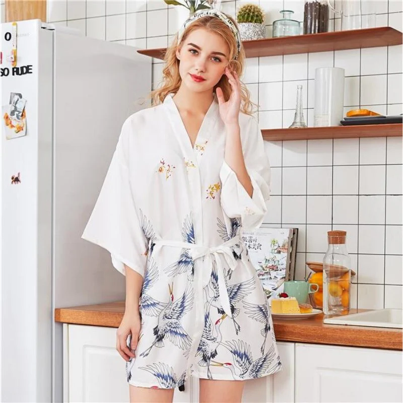 Pyjama Japonais Blanc style Kimono - Image 2