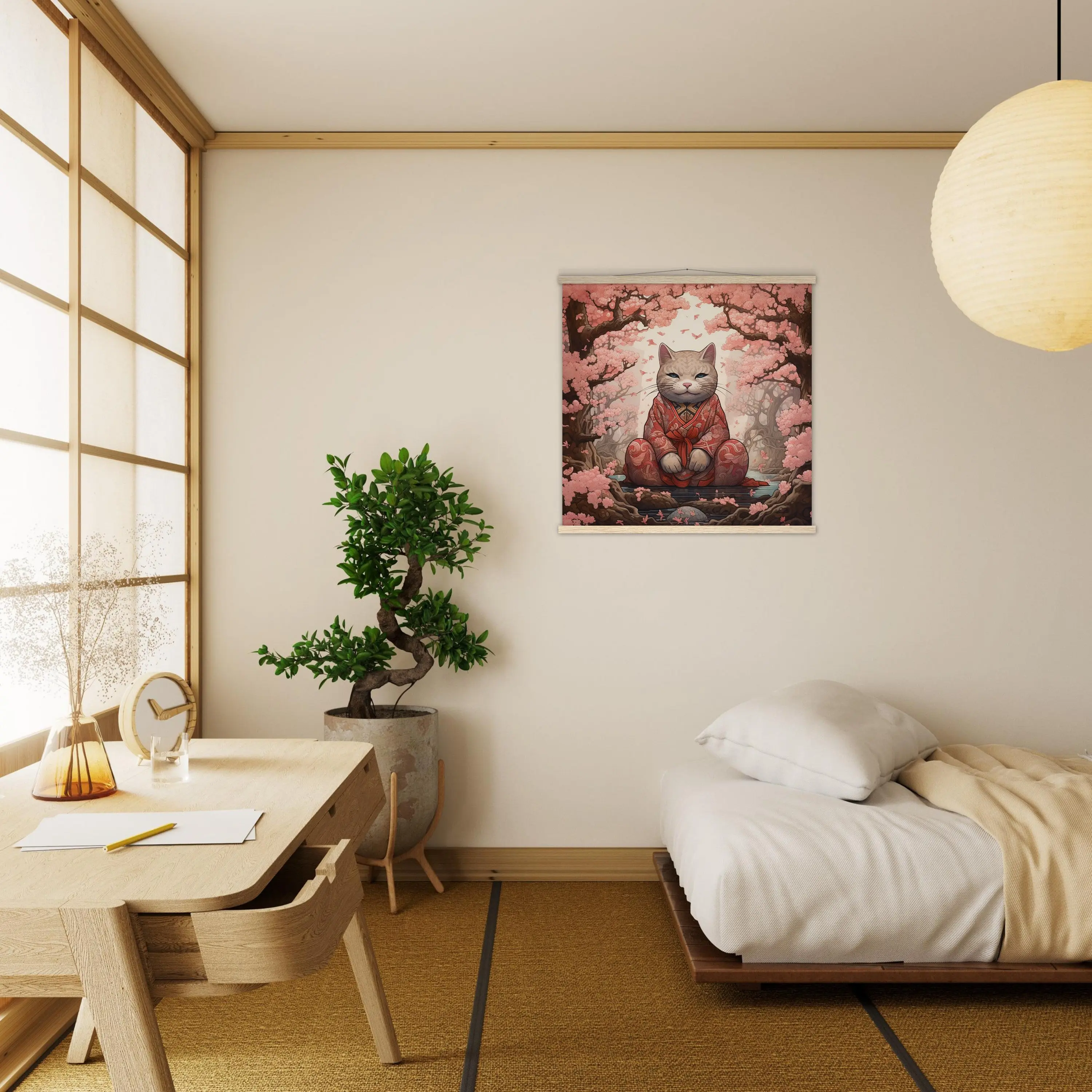 Tableau Sakura Japonais 'Maneki-Neko' - Image 6