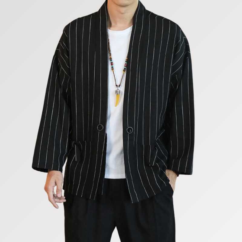 Veste Kimono Blanche & Noir 'Kaito'