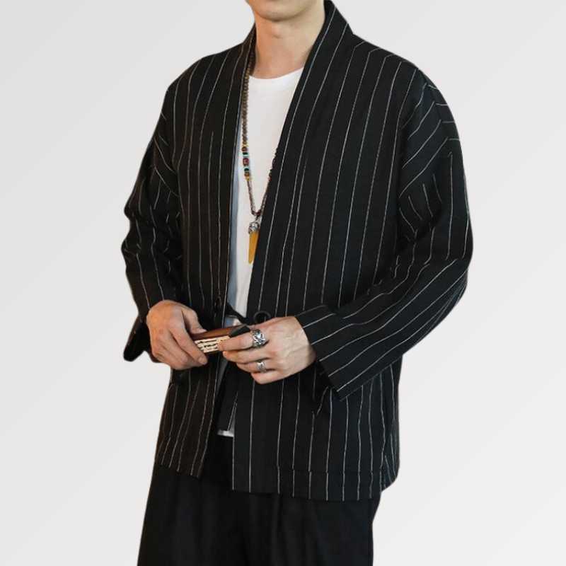 Veste Kimono Blanche & Noir 'Kaito' - Image 2