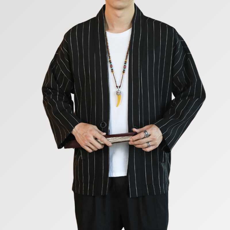 Veste Kimono Blanche & Noir 'Kaito' - Image 3