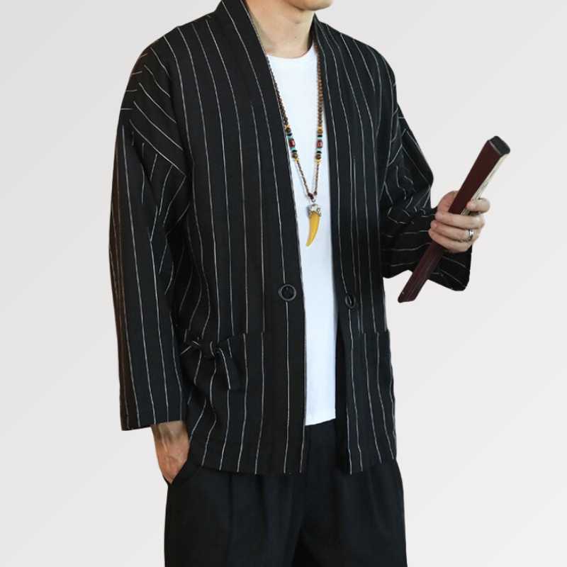 Veste Kimono Blanche & Noir 'Kaito' - Image 4