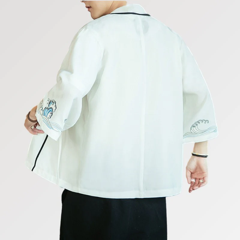 Veste Kimono Blanche 'Vague Kanagawa' - Image 2