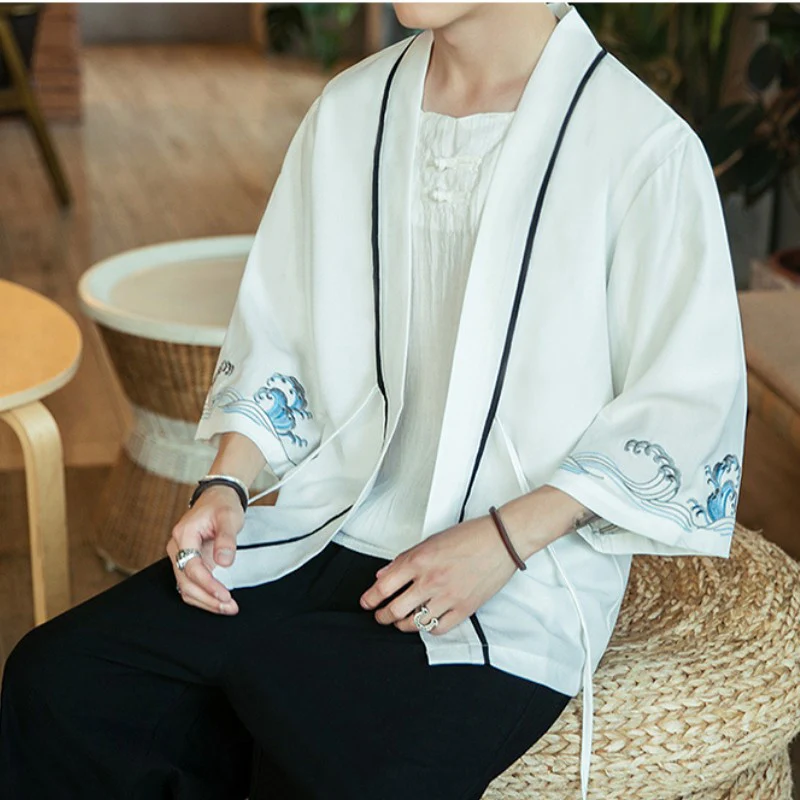 Veste Kimono Blanche 'Vague Kanagawa' - Image 5