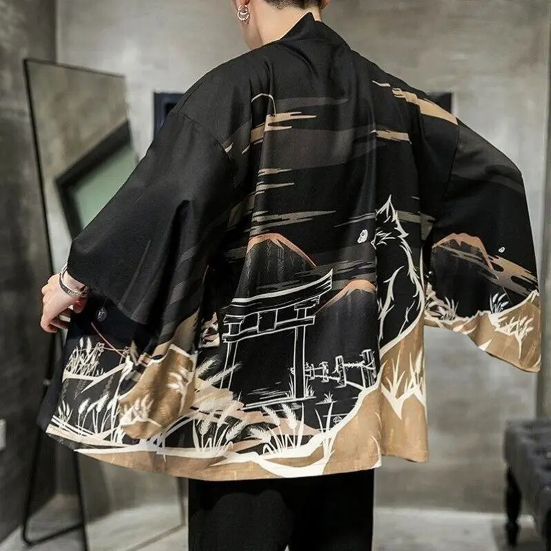 Veste Kimono Motif Torii 'Hikaru'